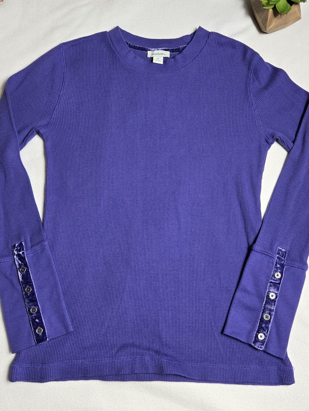 Sundance Purple Long-Sleeve Crewneck Thermal with Velvet Button Cuffs